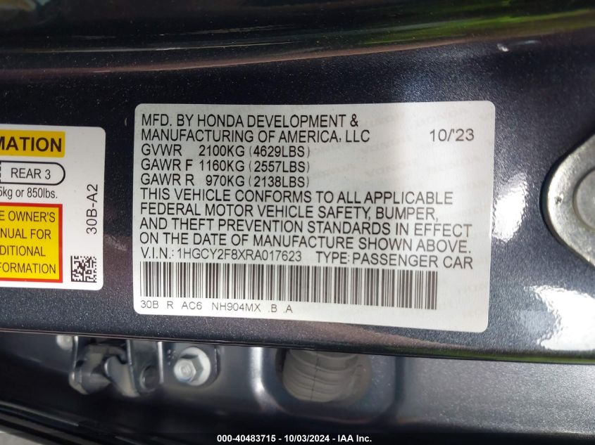 1HGCY2F8XRA017623 2024 Honda Accord Hybrid Touring