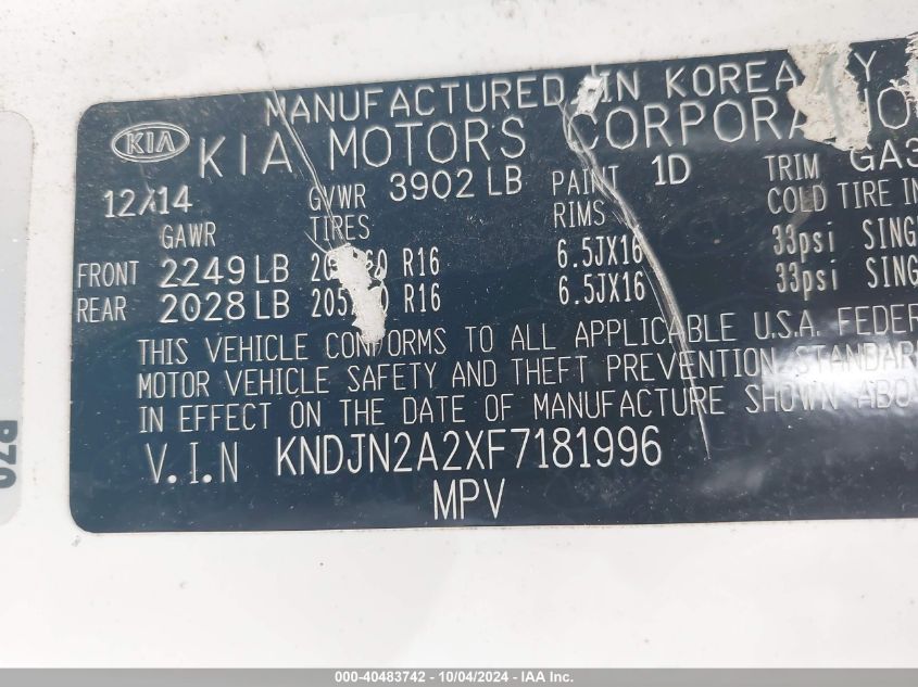 KNDJN2A2XF7181996 2015 Kia Soul