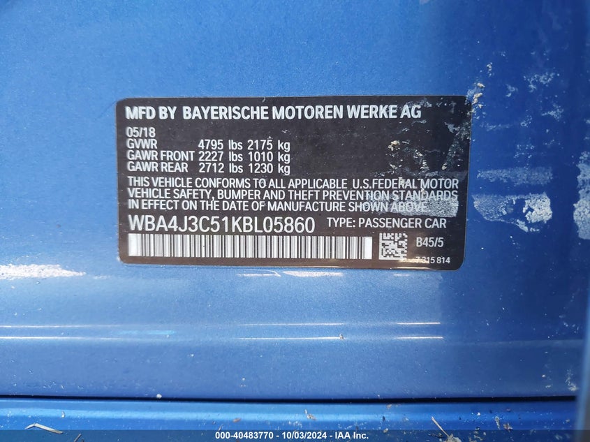 2019 BMW 430I GRAN COUPE XDRIVE - WBA4J3C51KBL05860