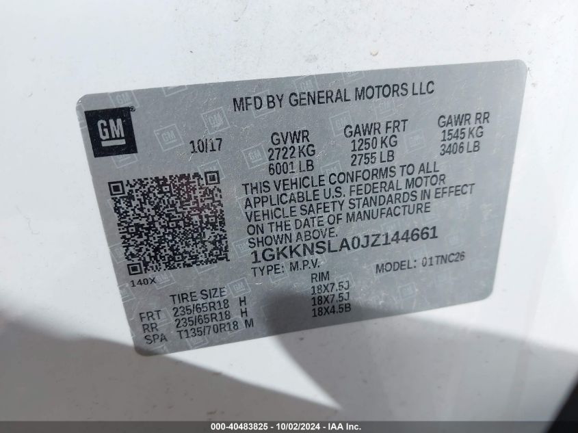 1GKKNSLA0JZ144661 2018 GMC Acadia Sle-2