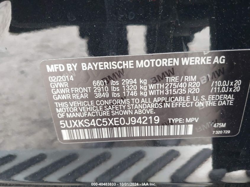 5UXKS4C5XE0J94219 2014 BMW X5 xDrive35D