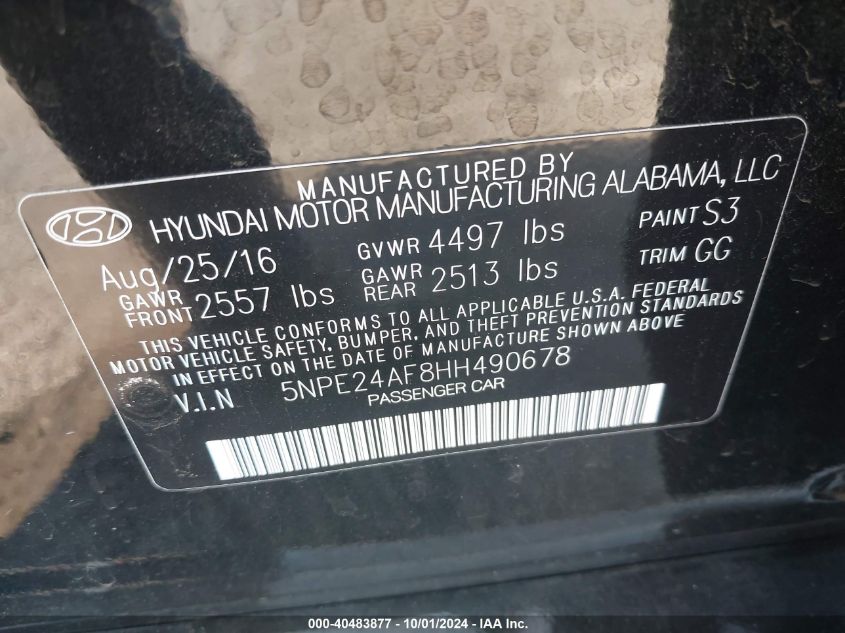 5NPE24AF8HH490678 2017 Hyundai Sonata Se