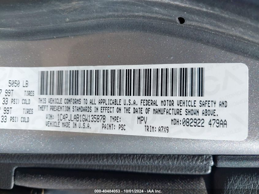 1C4PJLAB1GW135878 2016 Jeep Cherokee Sport