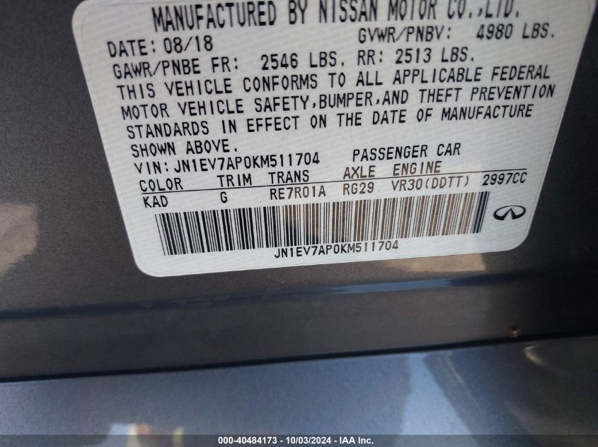 JN1EV7AP0KM511704 2019 Infiniti Q50 3.0T Luxe