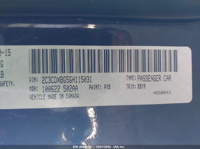 2C3CDXBG5GH115031 2016 Dodge Charger Se