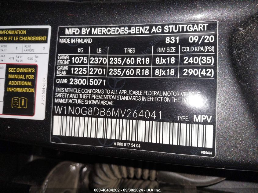 W1N0G8DB6MV264041 2021 Mercedes-Benz Glc 300 Suv