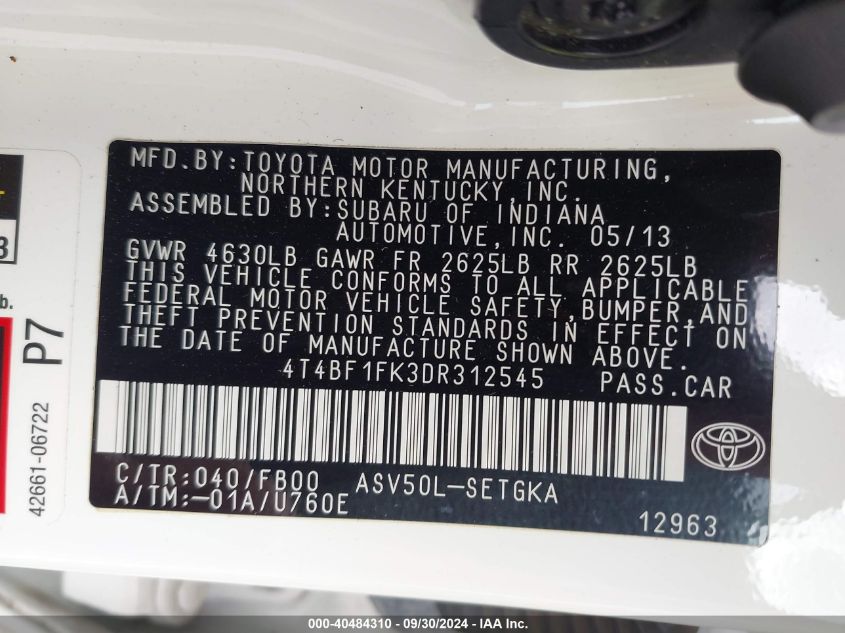 4T4BF1FK3DR312545 2013 Toyota Camry Xle
