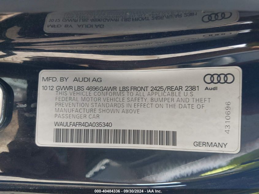 WAULFAFR4DA035340 2013 Audi A5 2.0T Premium