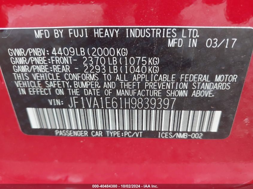 JF1VA1E61H9839397 2017 Subaru Wrx Premium