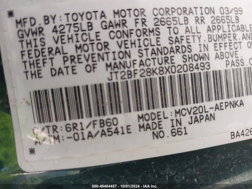 JT2BF28K8X0208493 1999 Toyota Camry Le/Xle