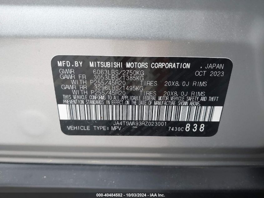 2024 Mitsubishi Outlander Phev Sel S- VIN: JA4T5WA93RZ023001 Lot: 40484582