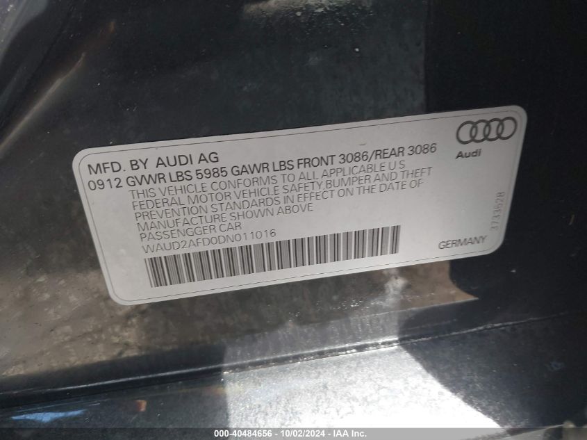 WAUD2AFD0DN011016 2013 Audi S8 4.0T