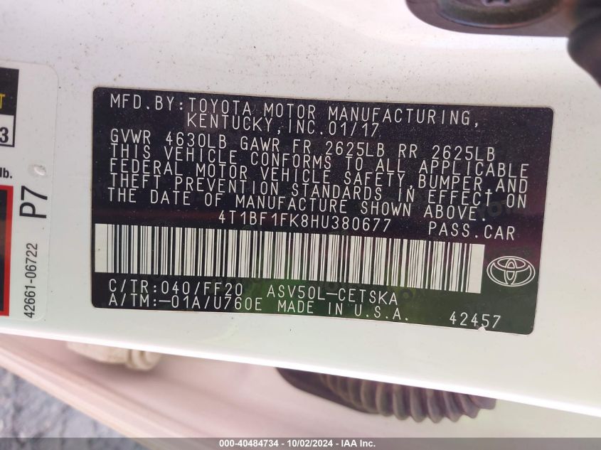 4T1BF1FK8HU380677 2017 Toyota Camry Se