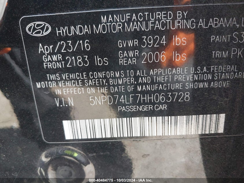 5NPD74LF7HH063728 2017 Hyundai Elantra Se