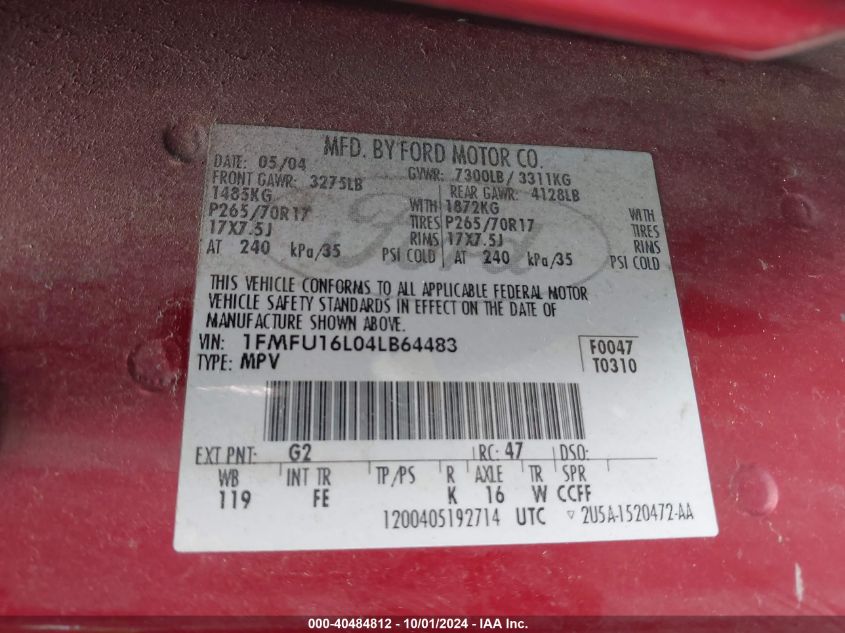 1FMFU16L04LB64483 2004 Ford Expedition Xlt