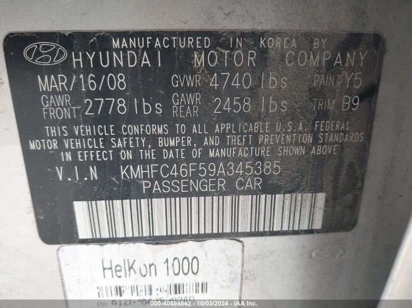 KMHFC46F59A345385 2009 Hyundai Azera Limited