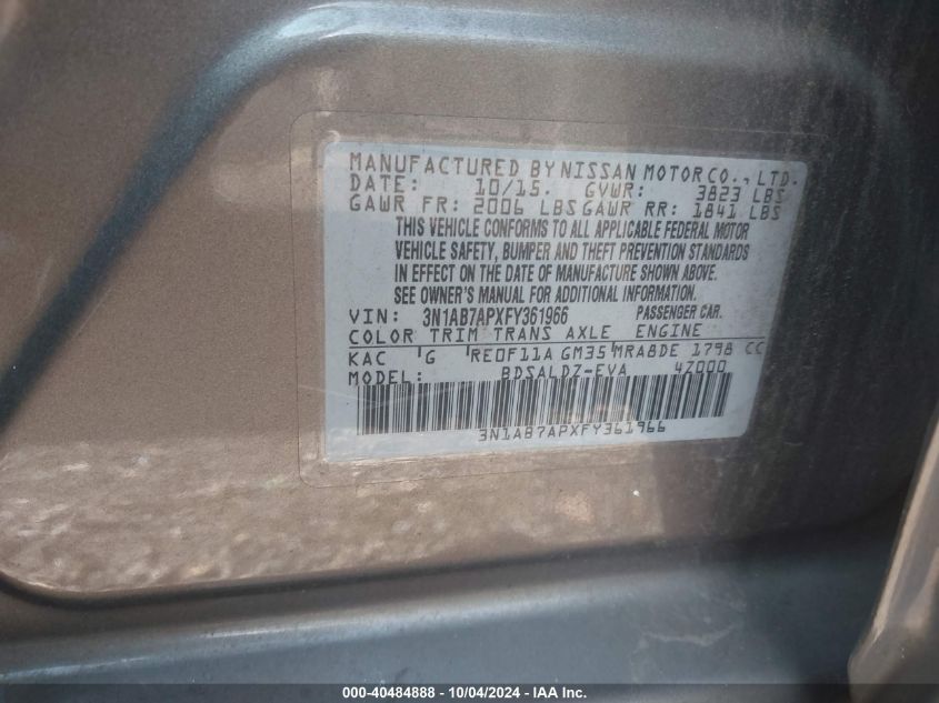 3N1AB7APXFY361966 2015 Nissan Sentra Sv