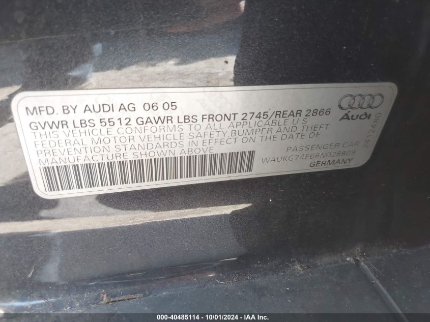 WAUKG74F66N028809 2006 Audi A6 3.2 Avant