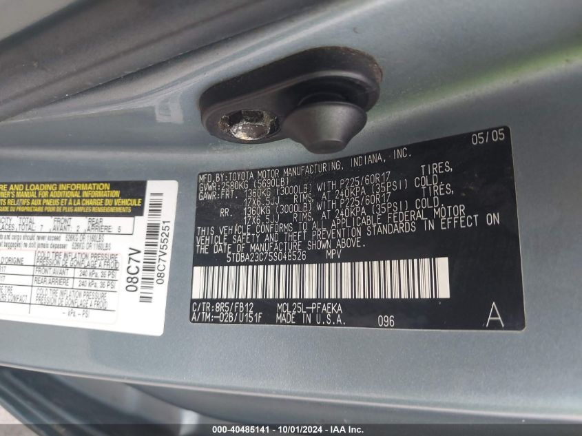 5TDBA23C75S048526 2005 Toyota Sienna Le