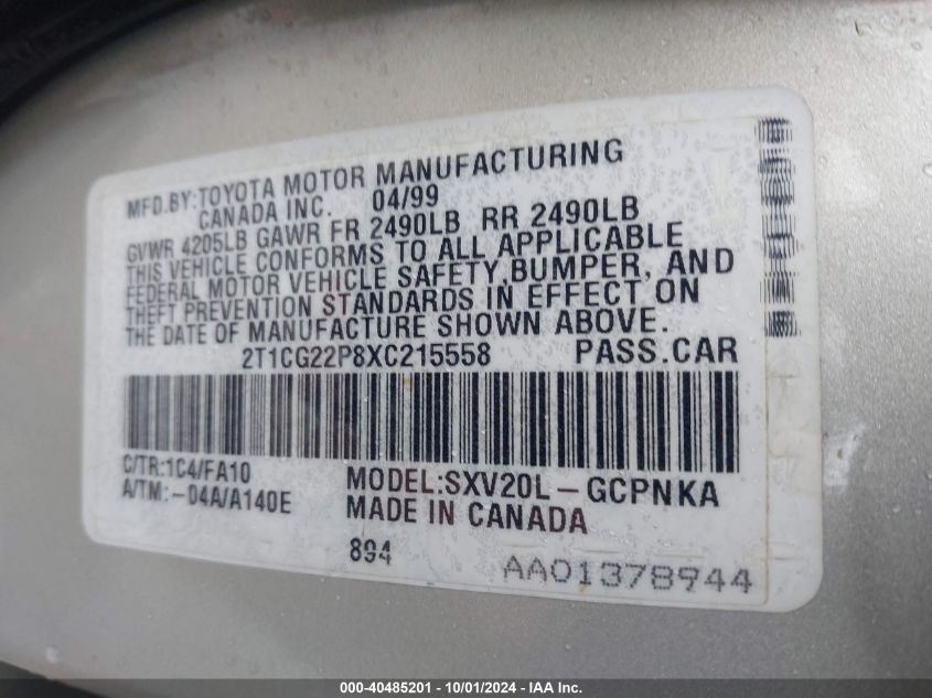 2T1CG22P8XC215558 1999 Toyota Camry Solara Se