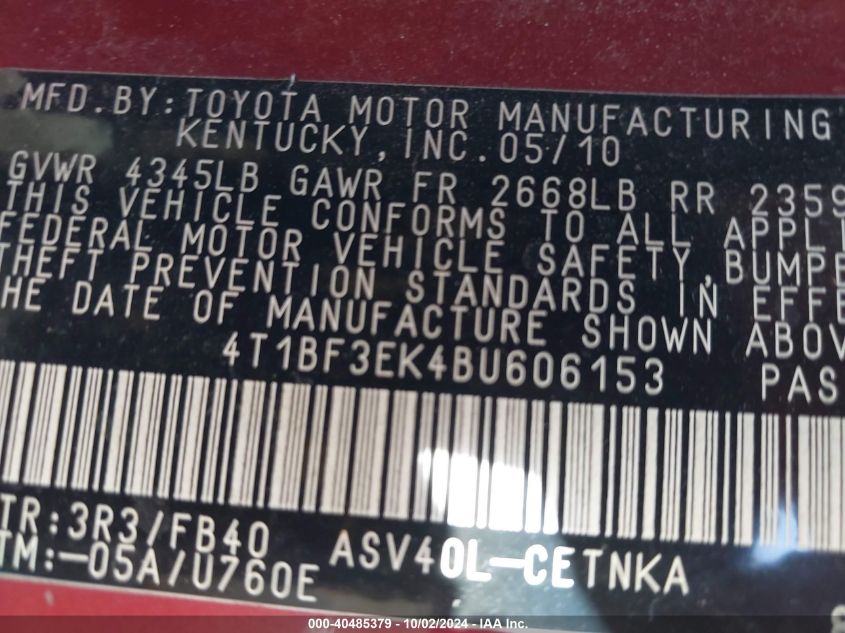 4T1BF3EK4BU606153 2011 Toyota Camry Le