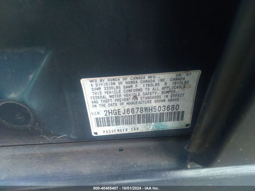 2HGEJ6678WH503680 1998 Honda Civic Lx