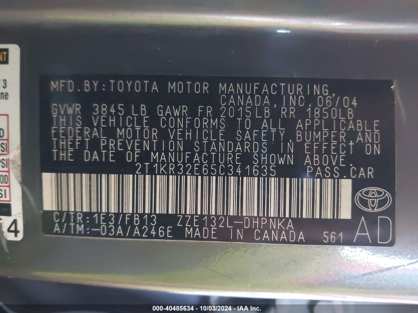 2T1KR32E65C341635 2005 Toyota Matrix Xr