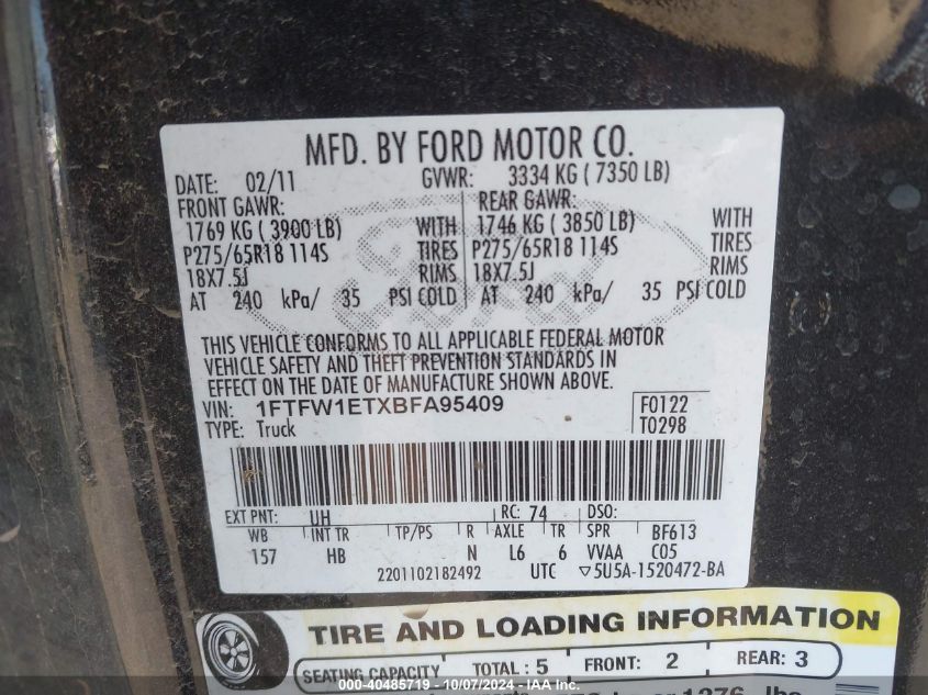 1FTFW1ETXBFA95409 2011 Ford F-150 Lariat