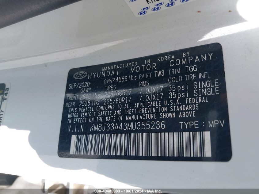 KM8J33A43MU355236 2021 Hyundai Tucson Value