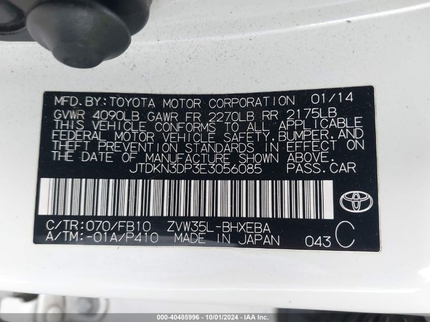 2014 Toyota Prius Plug-In VIN: JTDKN3DP3E3056085 Lot: 40485996