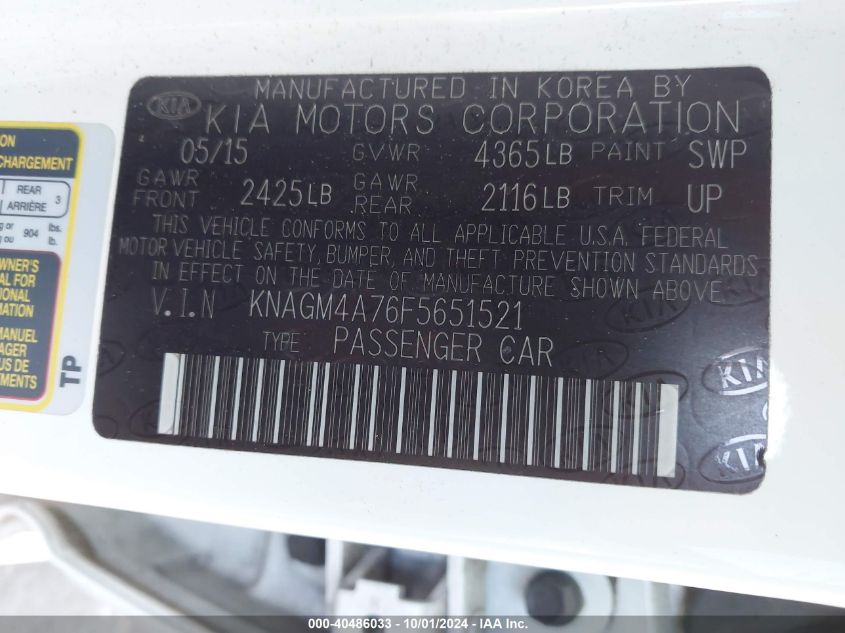 KNAGM4A76F5651521 2015 Kia Optima Lx