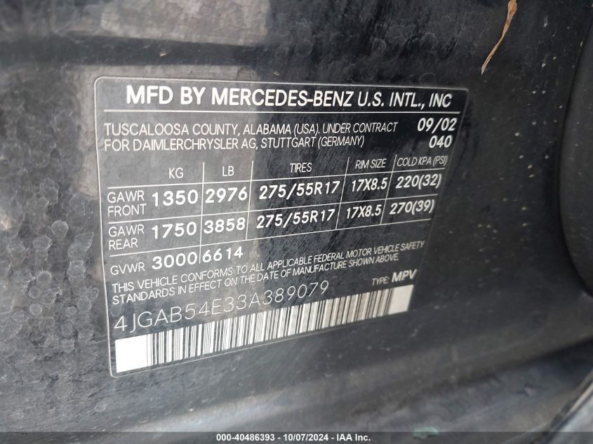 4JGAB54E33A389079 2003 Mercedes-Benz Ml 320