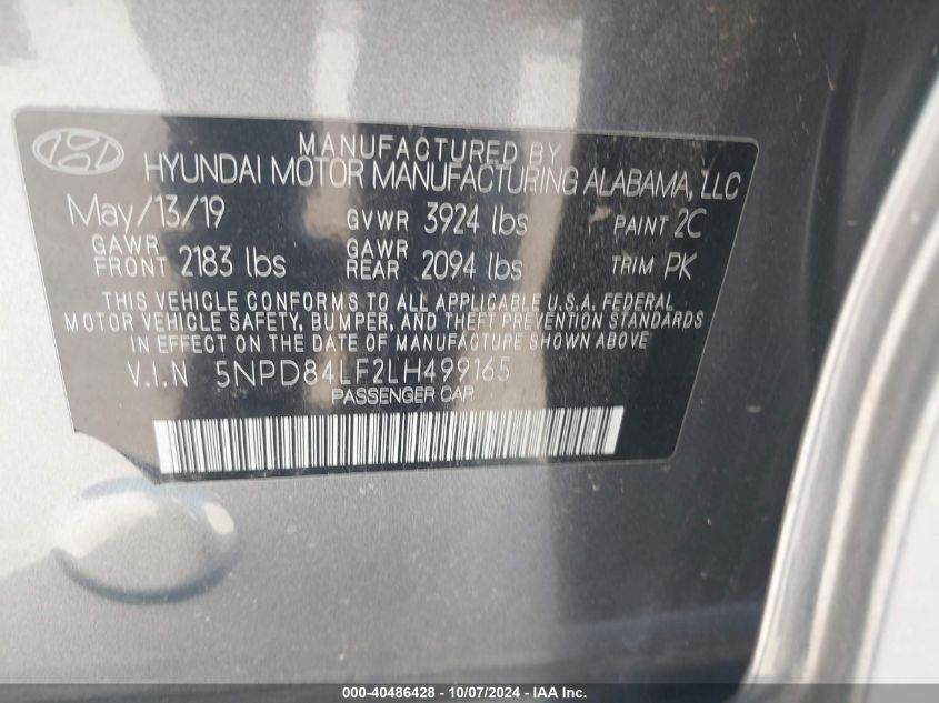 5NPD84LF2LH499165 2020 Hyundai Elantra Sel