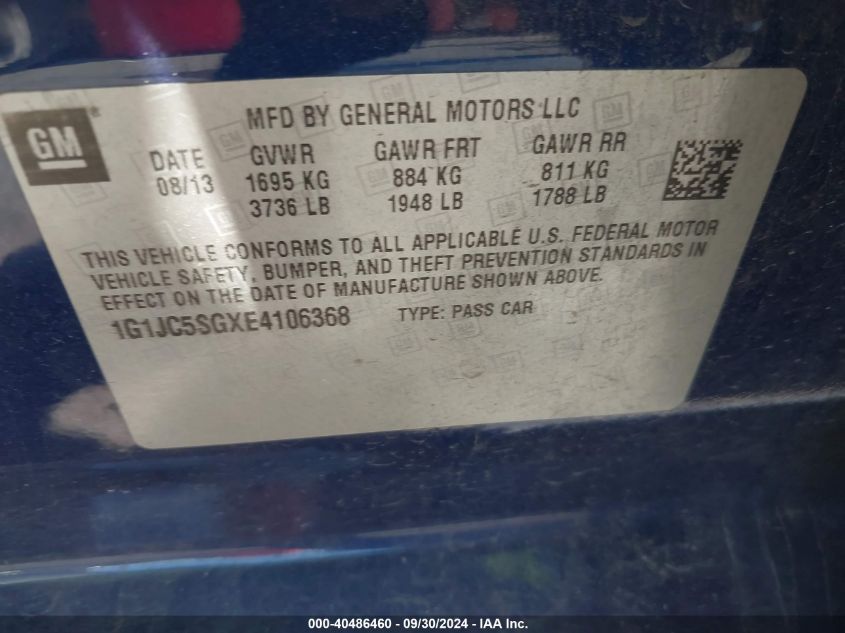 1G1JC5SGXE4106368 2014 Chevrolet Sonic Lt Auto