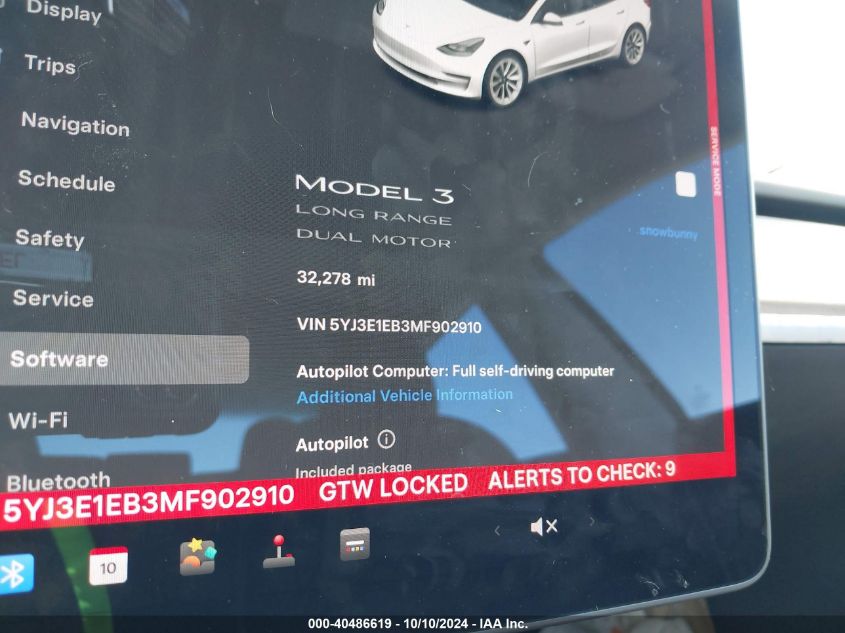 2021 Tesla Model 3 Long Range Dual Motor All-Wheel Drive VIN: 5YJ3E1EB3MF902910 Lot: 40486619