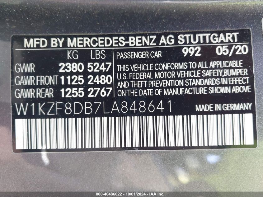 W1KZF8DB7LA848641 2020 Mercedes-Benz E 350