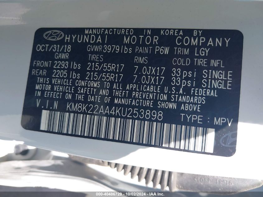 KM8K22AA4KU253898 2019 Hyundai Kona Sel