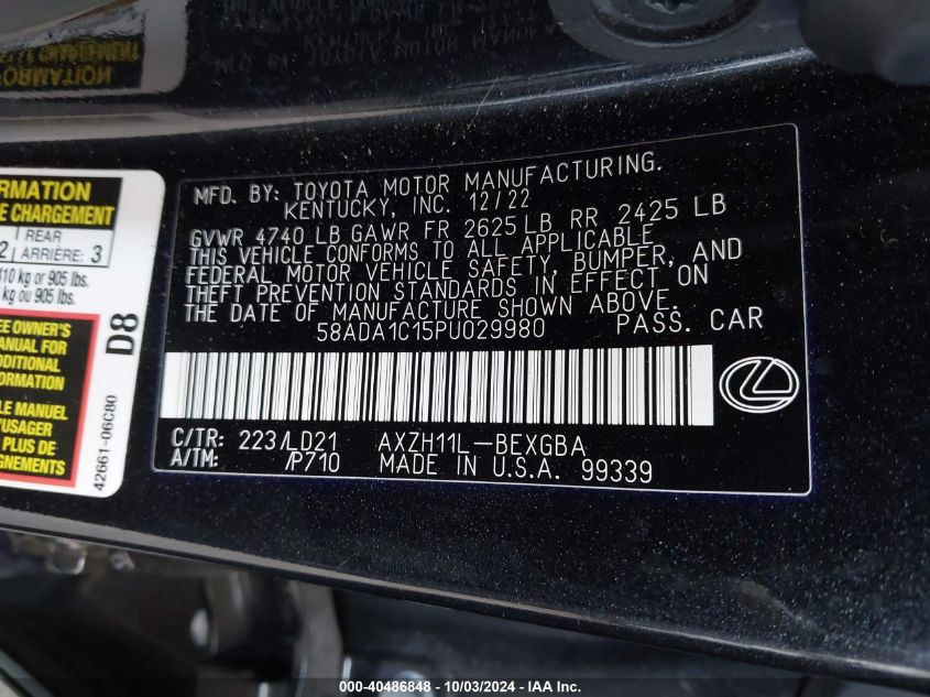 58ADA1C15PU029980 2023 Lexus Es 300H