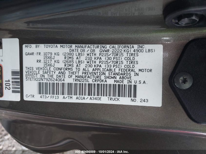 5TETX22N79Z624064 2009 Toyota Tacoma Access Cab