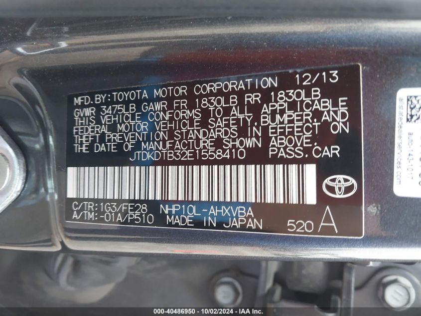 JTDKDTB32E1558410 2014 Toyota Prius C