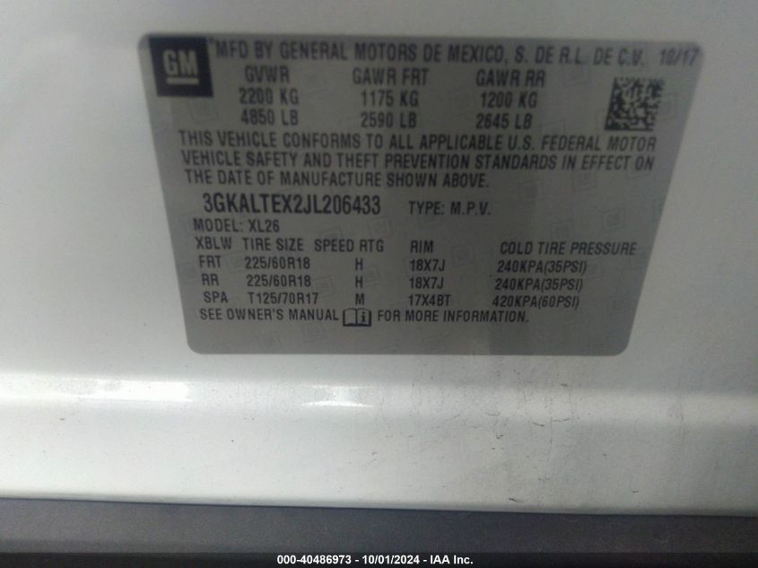 3GKALTEX2JL206433 2018 GMC Terrain Sle