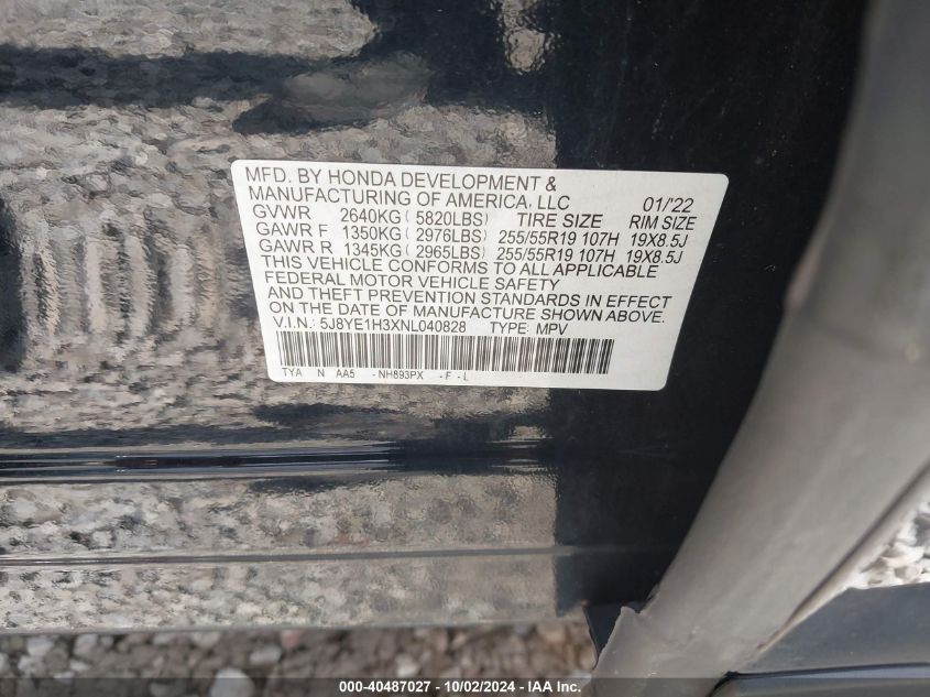 5J8YE1H3XNL040828 2022 Acura Mdx Standard