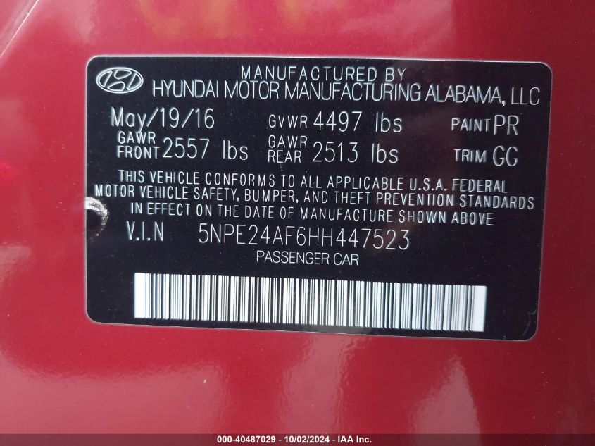 5NPE24AF6HH447523 2017 Hyundai Sonata