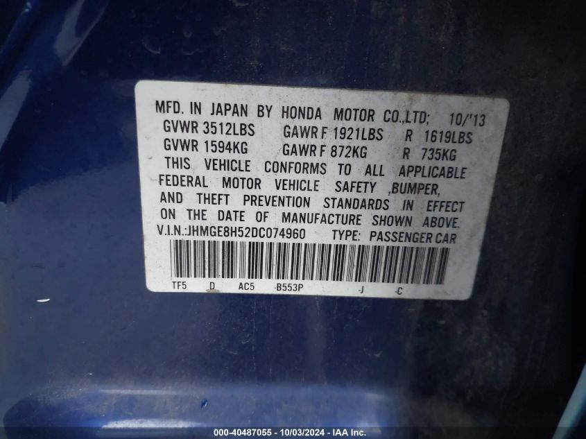 JHMGE8H52DC074960 2013 Honda Fit Sport