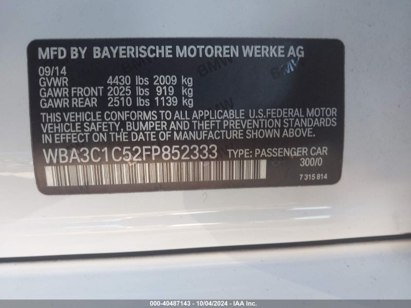 WBA3C1C52FP852333 2015 BMW 328I