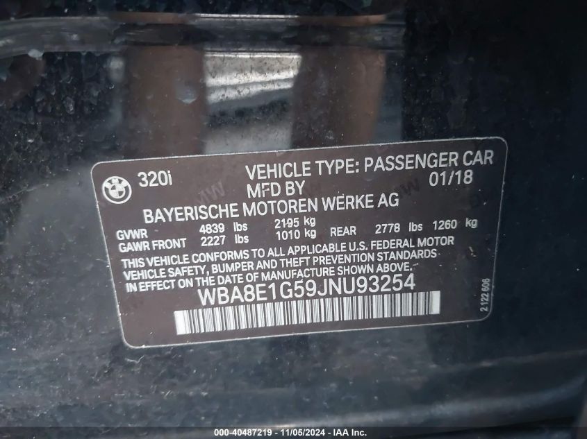 VIN WBA8E1G59JNU93254 2018 BMW 3 Series, 320I no.9