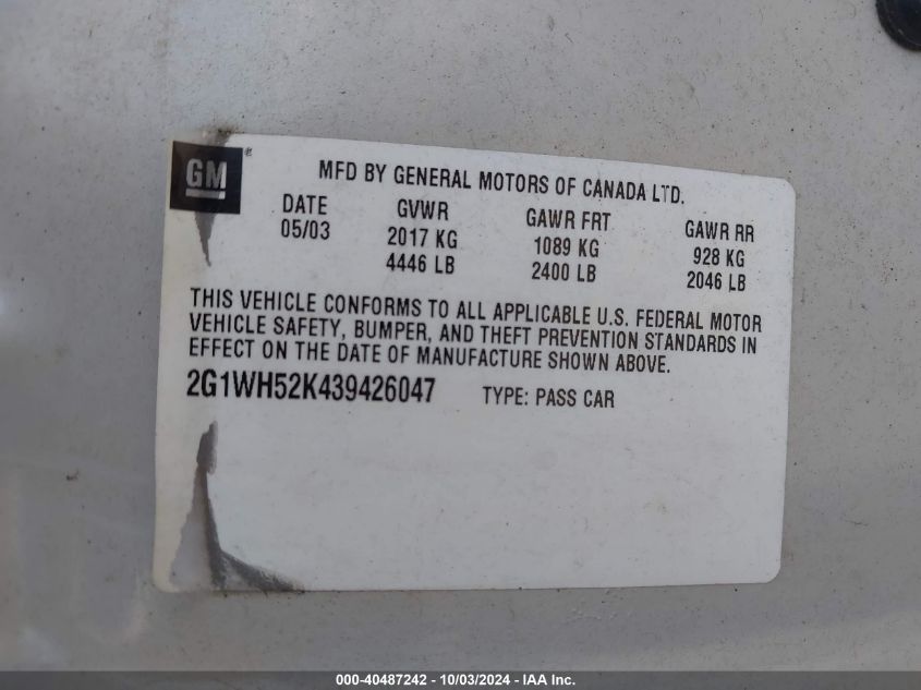 2G1WH52K439426047 2003 Chevrolet Impala Ls