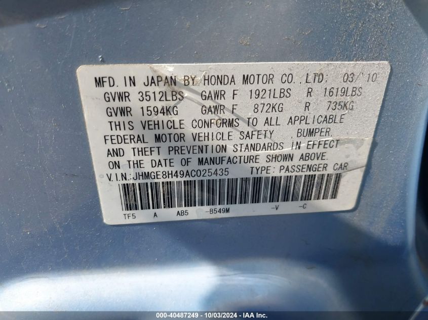 JHMGE8H49AC025435 2010 Honda Fit Sport