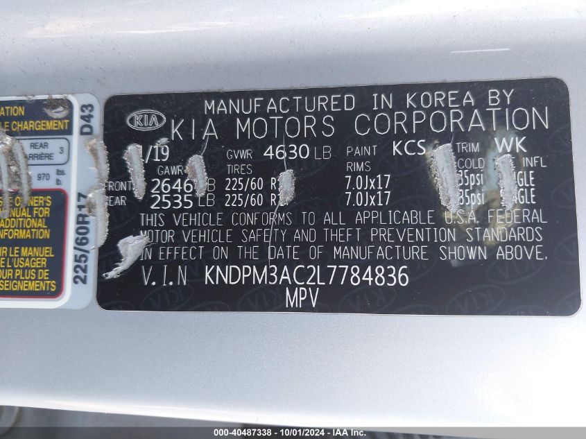 KNDPM3AC2L7784836 2020 Kia Sportage Lx