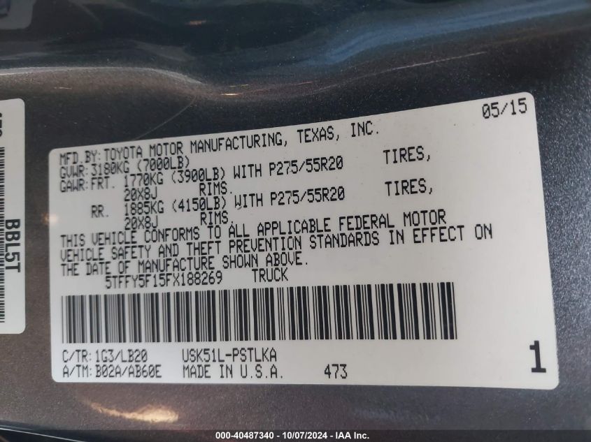 5TFFY5F15FX188269 2015 Toyota Tundra Limited 5.7L V8